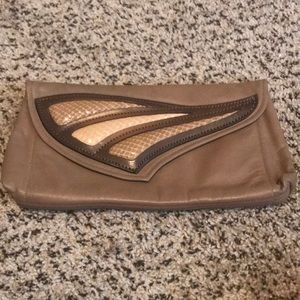 SOLD: Vintage Leather Clutch with Snakeskin Detail